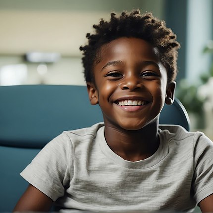 smiling little boy sitting in a dental chair